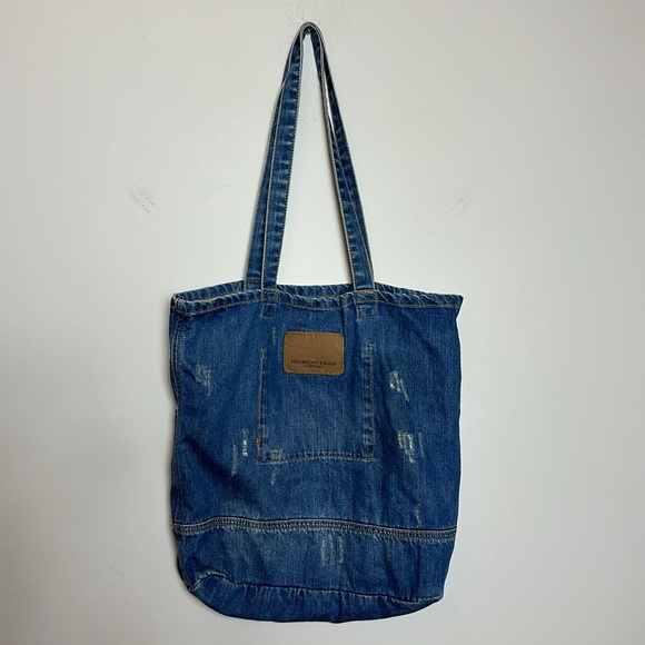 American Eagle Distressed Denim Tote Bag - Picture 2 of 6